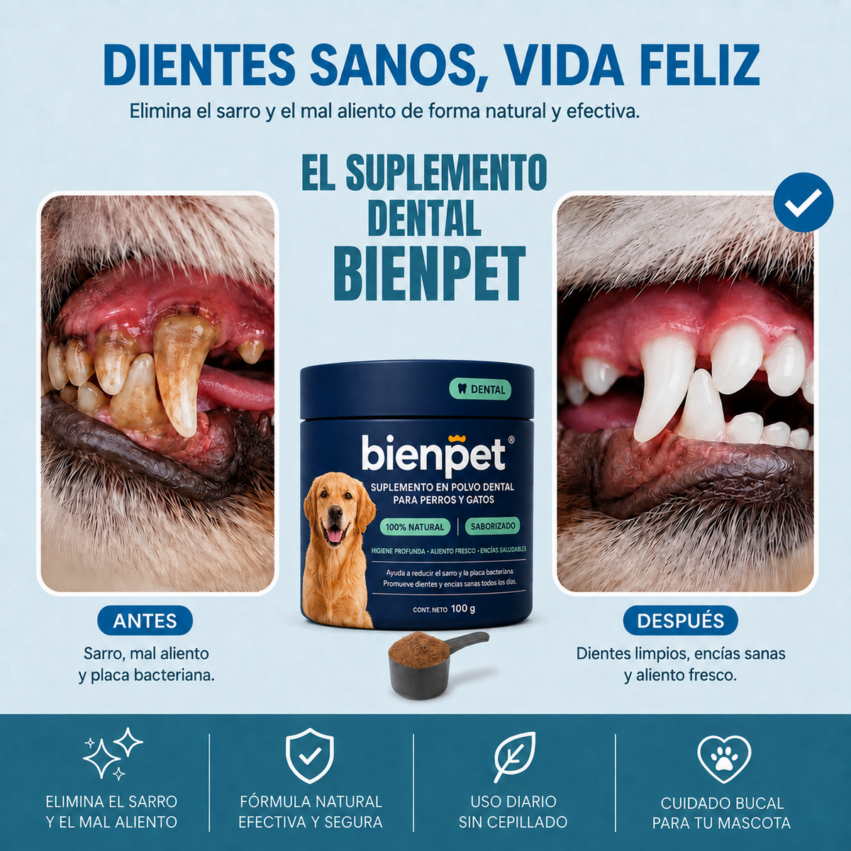 Suplemento Dental en Polvo para perros y gatos